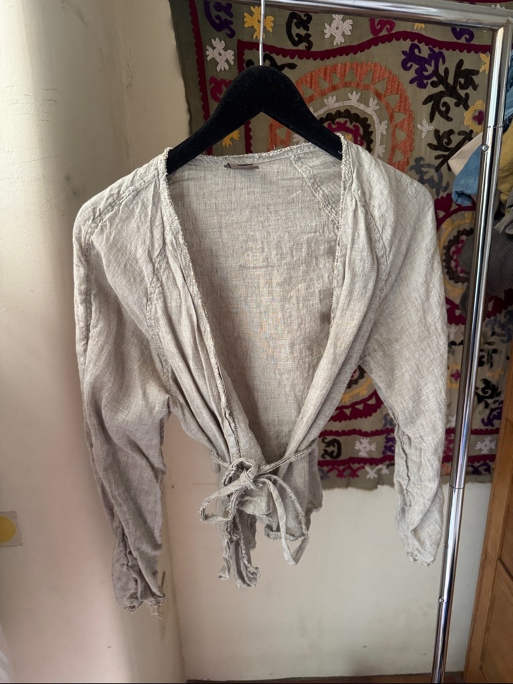 Homefrocks linen wrap jacket in Willow